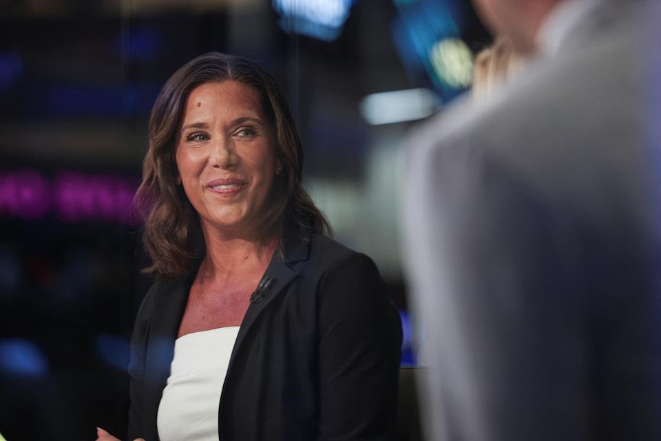 Corie Barry, CEO of Best Buy, looks on during an interview with CNBC on the floor at the New York Stock Exchange (NYSE) in New York City, U.S., September 4, 2025. REUTERS/Jeenah Moon
