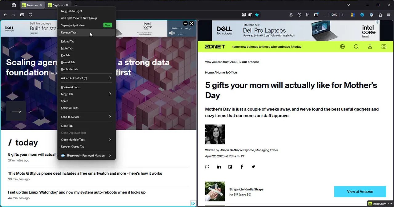 Firefox's split view enhancement