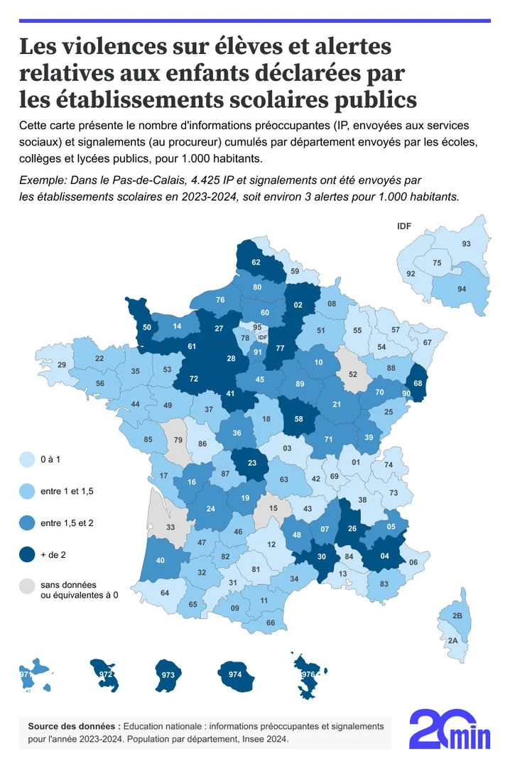 Map of violence against students and alerts relating to children declared by public schools.