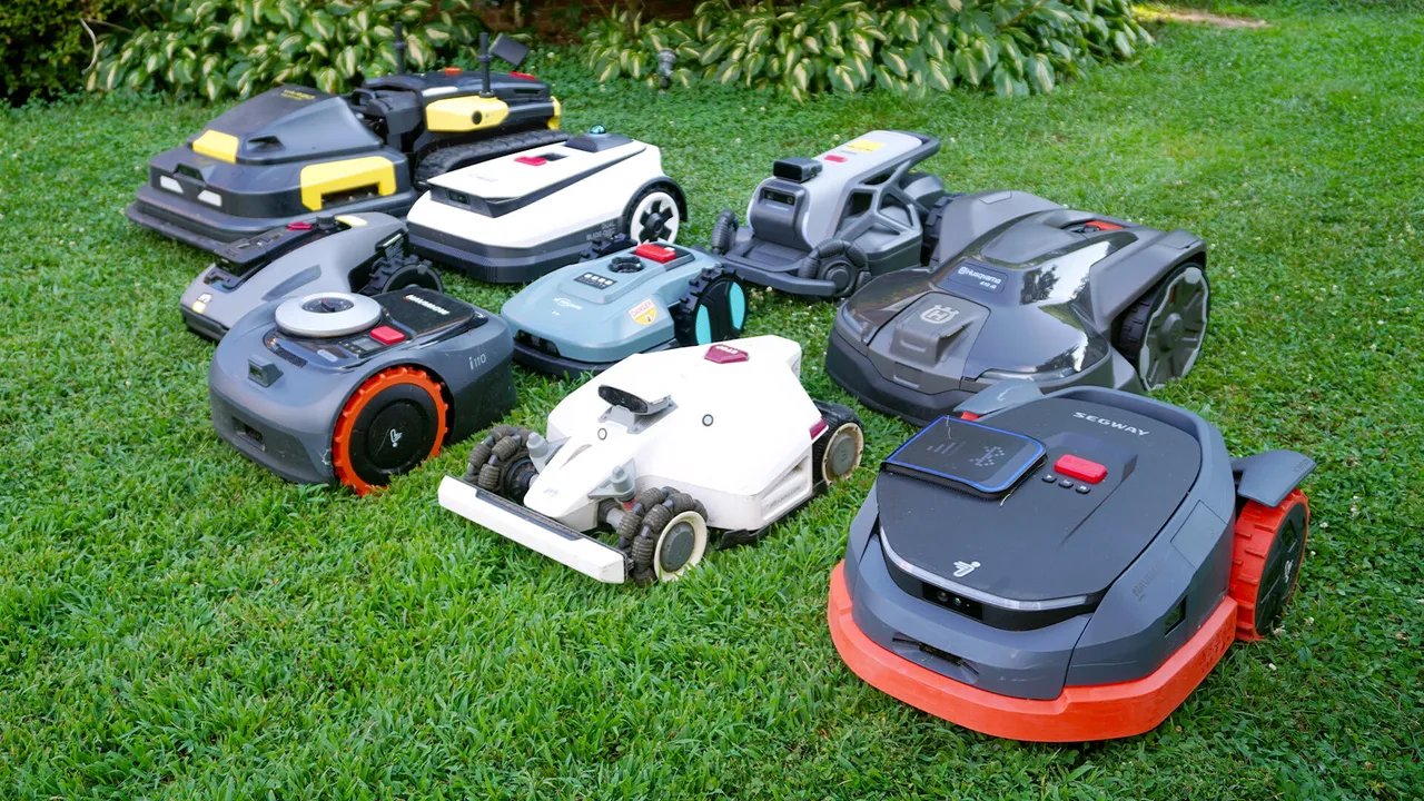 Robot mowers on a yard