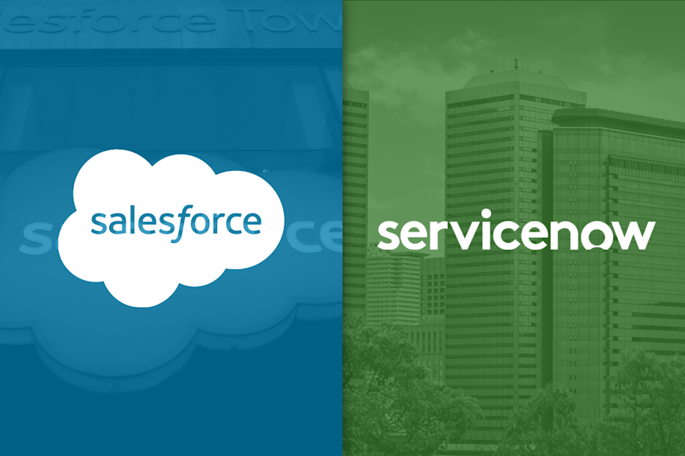 The Salesforce logo next to the ServiceNow logo.
