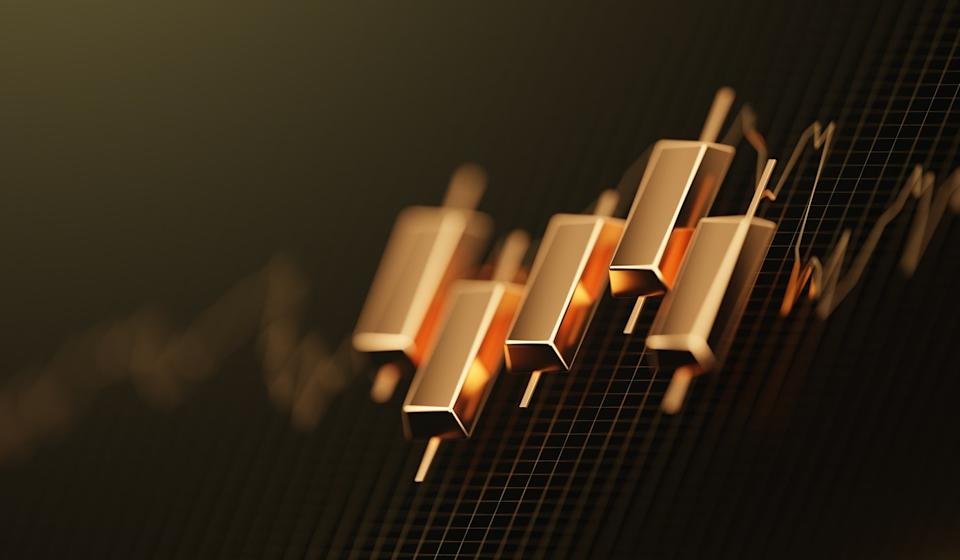 Gold bars on a digital chart.
